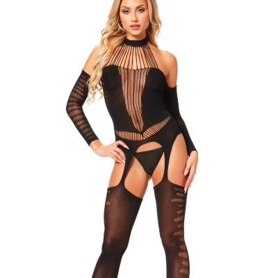 Seven Til' Midnight Halter Body Stocking Jumpsuit Black O/S